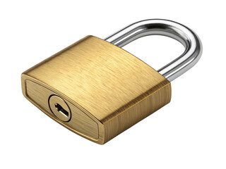 Golden padlock with silver shackle on black background