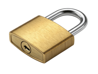 Golden padlock with silver shackle on black background