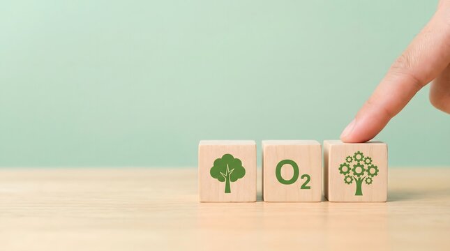environmental concept with wooden blocks and hand