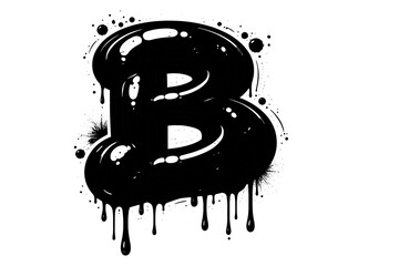 Creative dripping ink black letter b with splash in bold graffiti art style