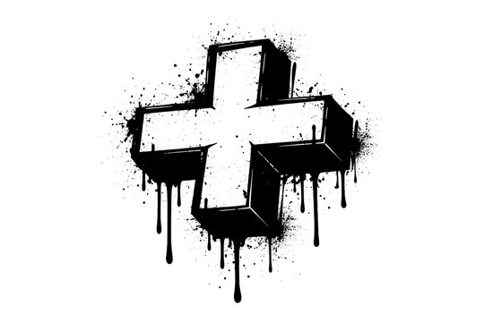 Grunge 3d plus symbol with ink drips