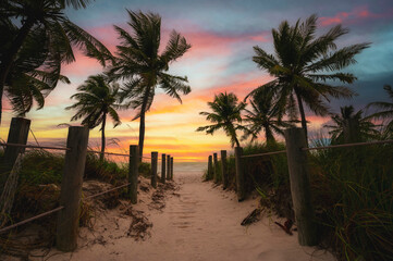 Path leading towards the beach in Key West Florida at dusk 