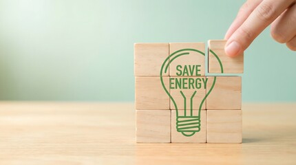 Save energy concept with wooden blocks
