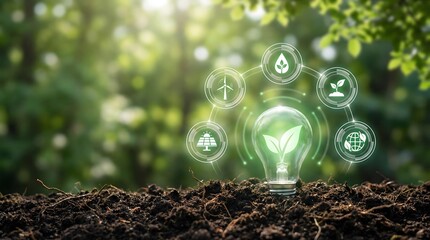 Eco friendly concept with light bulb and green icons