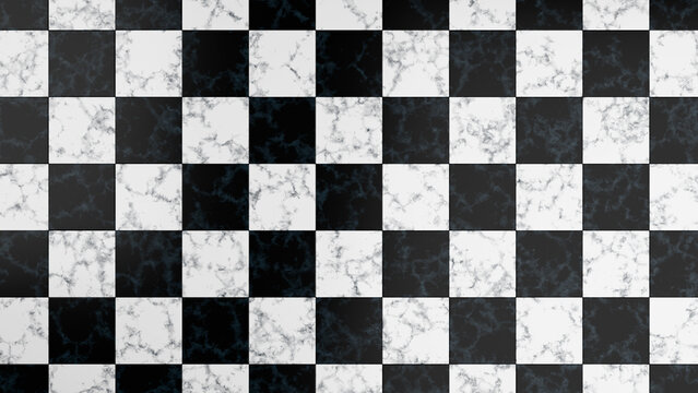 Black and White Marble Checkered Floor Tile Pattern Texture.