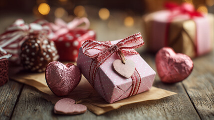 温かな灯りに包まれたバレンタインデーのチョコレートギフト