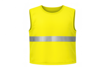 Yellow high visibility safety vest with reflective strip, personal protective equipment for construction and work safety