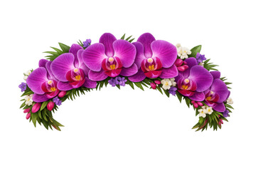 Obraz premium Vibrant purple orchid flower crown forming a curved tropical headband, ideal for luau celebrations and festive decorations