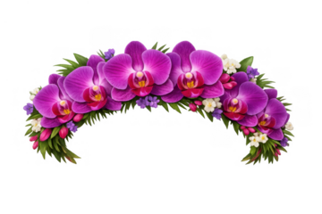 Vibrant purple orchid flower crown forming a curved tropical headband, ideal for luau celebrations and festive decorations