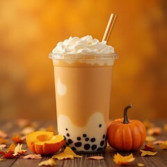 Pumpkin Flavored Drink with Whipped Cream and Mini Pumpkins