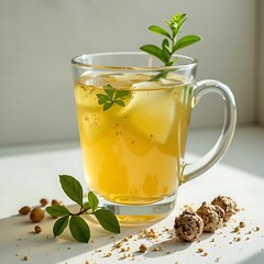 Refreshing Yellow Iced Tea with Green Garnish and Chocolate Truffles