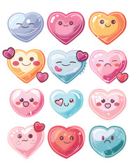 "valentine sticker icon pack, pastel palette, transparent PNGs isolated on white background --no text 