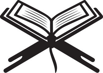 Open Quran on Wooden Rehal Stand Silhouette, Islamic Holy Book and Faith Symbol Vector Illustration