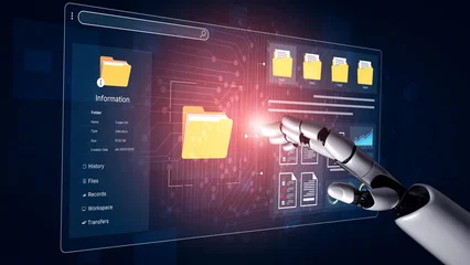 Fotobehang Sportwinkel An AI assistant powers a smart document management system. The user interface displays intelligent data analysis and automated file organization for an efficient corporate workflow. Fermion  © InfiniteFlow