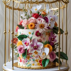wedding cake decorated with flowers
