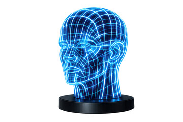 Artificial intelligence head displaying brain activity, machine learning, and human innovation. Transparent background