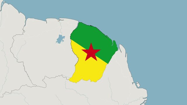 French Guiana map with national flag animation zoom in
