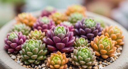 Fototapeta premium Colorful Succulents in a Decorative Pot - A Botanical Display.