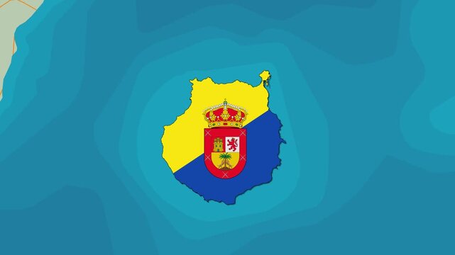 Gran Canaria map with national flag animation zoom in