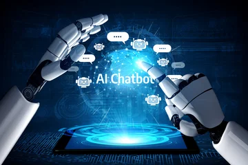 Fotobehang Sportwinkel AI Virtual Assistant Artificial Intelligence Chatbot Controlled by Prompt Engineering for Explainable Generative AI information and LLM Deep Learning Technology for Smart Business Work Support. Vouch  © InfiniteFlow