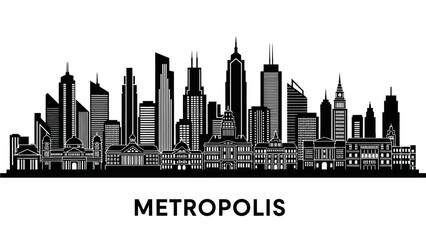 Fototapeta premium Cityscape illustration of a metropolis with skyscrapers and urban landscape