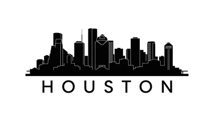 Fototapeta premium Cityscape illustration of Houston skyline at dusk with prominent buildings and urban landscape