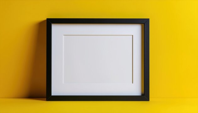 Blank picture frame mockup on yellow wall