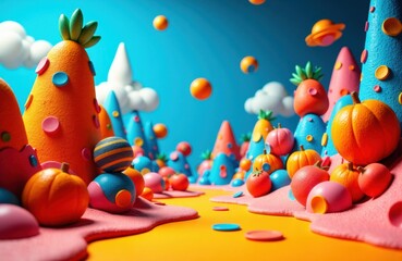 Colorful landscape of playful shapes in a candy colored world full of whimsy