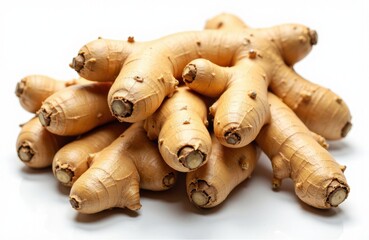Ginger roots arranged in a natural cluster ready for culinary use in kitchens