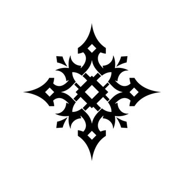 Ornamental symmetrical motif inspired by tribal and gothic forms, representing protection and structured energy.