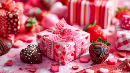 可愛いハート柄ラッピングのバレンタインチョコレートギフト