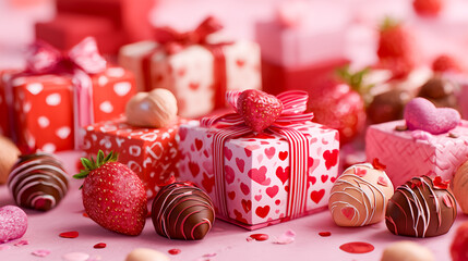 可愛いハート柄ラッピングのバレンタインチョコレートギフト