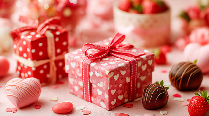 可愛いハート柄ラッピングのバレンタインチョコレートギフト