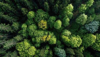 Naklejka premium Aerial view of lush forest canopy natural environment and greenery