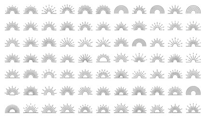 Obraz premium minimalist sunburst sunrise sunset rainbow vector line icons for modern branding and web design projects.