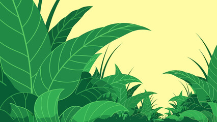 Obraz premium tropical green leaves background vector illustration of lush jungle foliage border for natural designs eco-marketing and presentations.