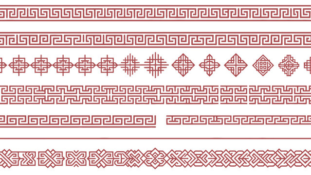 traditional geometric border patterns featuring classic greek key and elegant asian decorative vector graphic assets for design projects