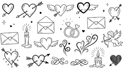 Collection of Hand Drawn Valentines Day Symbols and Icons. © art.Co
