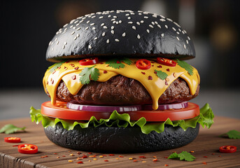 Premium Black Burger with Melted Cheese