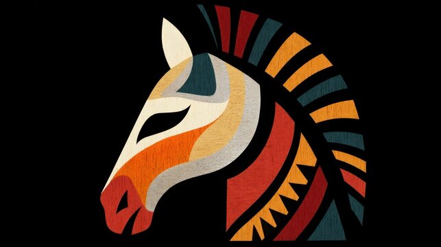 Stylized zebra head in vibrant afrocentric design on black background