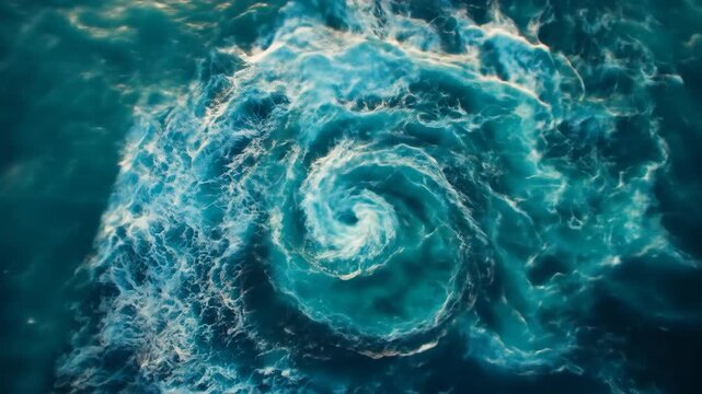 Aerial view of swirling ocean waves in abstract aquatic composition
