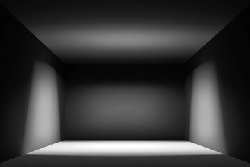 Monochromatic Empty Dark Gray Room with Gradient Lighting from Above and Below for Product Mockup in a Studio Background and Simple Plain Design