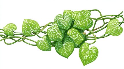 Pixelated Green Vine Plant with White Veins Against White Background