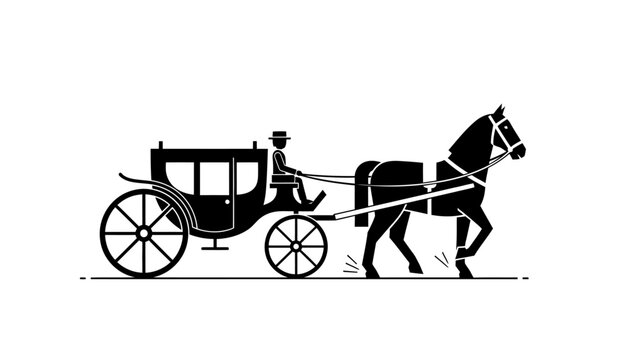 Black silhouette horse drawn carriage ride.