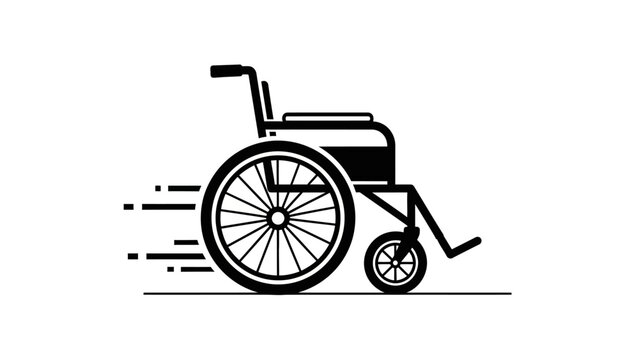 Black wheelchair with motion lines moving.
