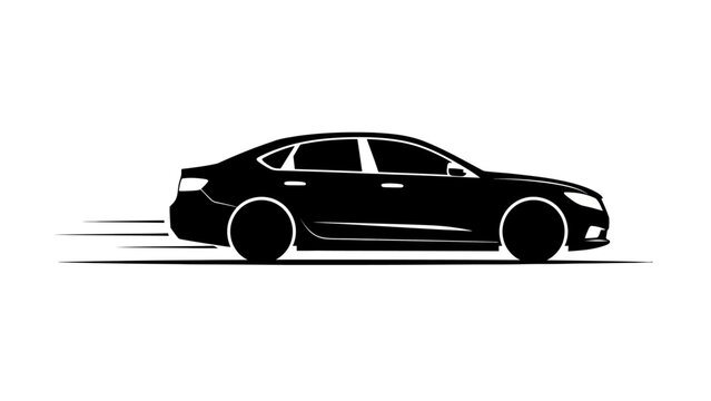 Black sedan car in motion fast.