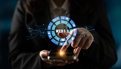 The Web 3.0 technology ecosystem and its digital applications. An interface showcasing the various components of the next generation internet. Motif