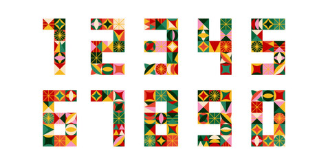 Geometrical 2026 Deco Numbers. Vector Illustration of Circus Colourful Art Nouveau. Gold Decorative Luxury 1 2 3