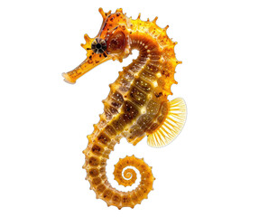 Vivid orange seahorse isolated on a black background, showcasing intricate details