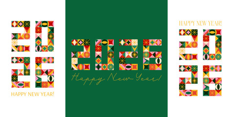 Geometrical 2026 Circus Greeting Cards. Vector Illustration of Art Nouveau. Gold Decorative Luxury Concept. Happy New Year.